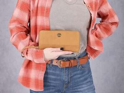 Timberland Women's Leather RFID Zip Around Wallet Clutch with Wristlet Strap