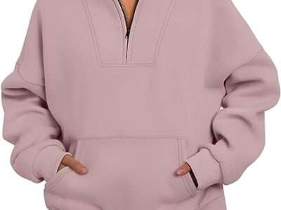 Trendy Queen Womens Half Zip Pullover Sweatshirts Quarter Zip Oversized Hoodies Sweaters Fall Outfits 2023 Y2K Winter Clothes