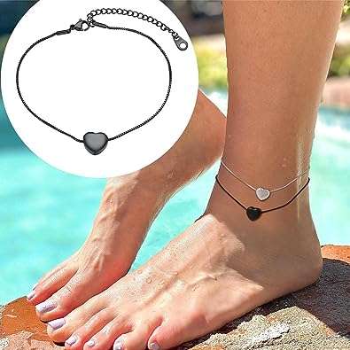 U7 Ankle Bracelets for Women, Stainless Steel Gold Black Chain Anklets, Butterfly FlowerCuban Link Chain Heart Anklet