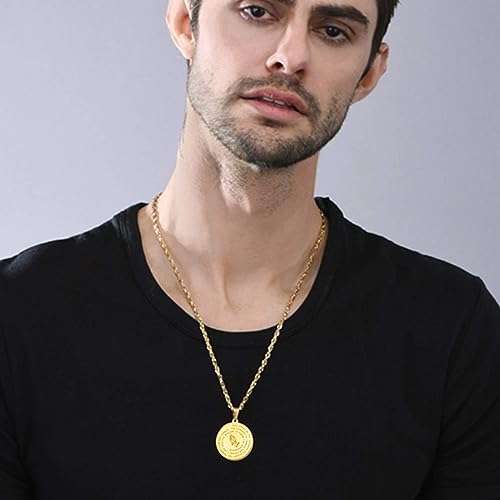 U7 Bible Verse Necklace Christian Jewelry 18K Gold Plated Stainless Steel Lords Prayer Inscripted Praying Hands Coin Medal Pendant for Men Women -Gift Packed (22 Inch)