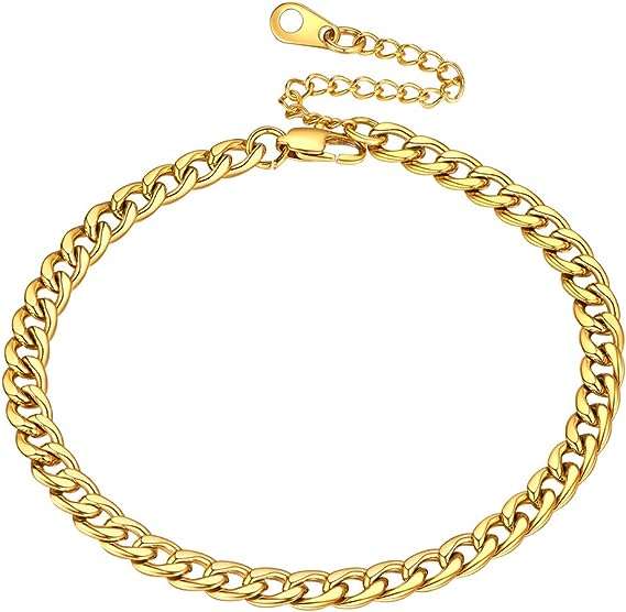 U7 Women Girls Barefoot Jewelry 18K Gold or Rose Gold Stainless Steel Heart/Rope/Figaro/Cuban Chain Anklet Foot Bracelet, 25-30 CM Long