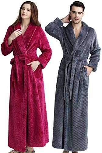 UXZDX CUJUX Women Bathrobe Winter Thicken Warm Flannel Bath Robe Long Plus Size Lovers Couples Night Dressing Gown Men Nightgown (Color A, Size X-Large)