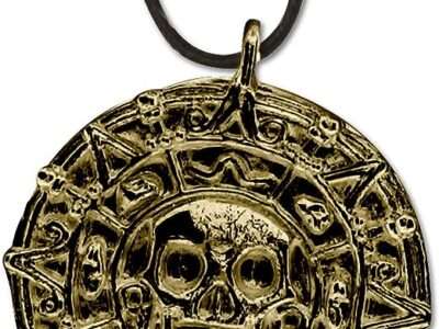 BladesUSA - COIN - Coin Necklace, Antique Gold Alloy Metal Medallion, Includes Black Nylon Neck Cord, Perfect for Cosplay, Pirates, Caribbean, Aztec, Skull, Fantasy - COIN, Small