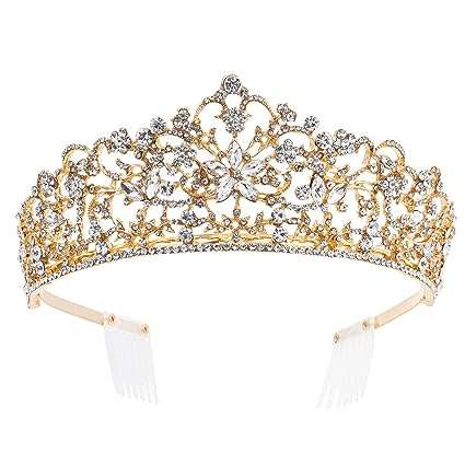 Weddingtopia Crystal Silver Wedding Tiaras and Crowns For Bride Plus Wedding Necklace set For Free– Bridal Tiara Crown with side combs (SILVER CLEAR)