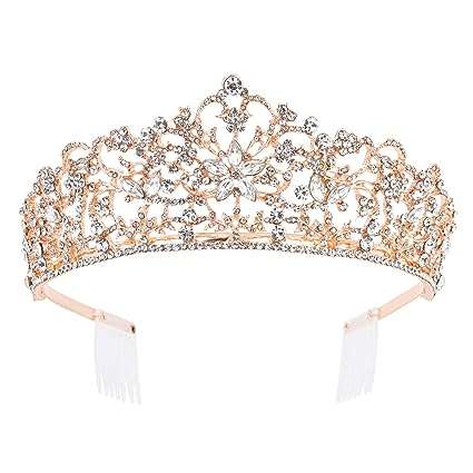 Weddingtopia Crystal Silver Wedding Tiaras and Crowns For Bride Plus Wedding Necklace set For Free– Bridal Tiara Crown with side combs (SILVER CLEAR)