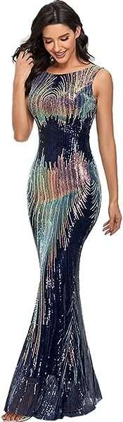 Women's Sequined Party Cocktail Evening Prom Gown Mermaid Maxi Long Dress