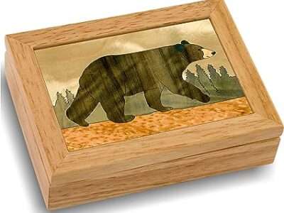Wood Art Bear Box - Handmade in USA - Unmatched Quality - Unique, No Two are the Same - Original Work of Wood Art. A Black Bear Gift, Ring, Trinket or Wood Jewelry Box (#4111 Black Bear 4x5x1.5)