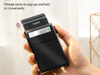 YESIIW Slim Card Holder Wallet - Minimalist Pop up Wallet for Men RFID Blocking with Money Pocket Metal Card Case Stealth Wallet Black