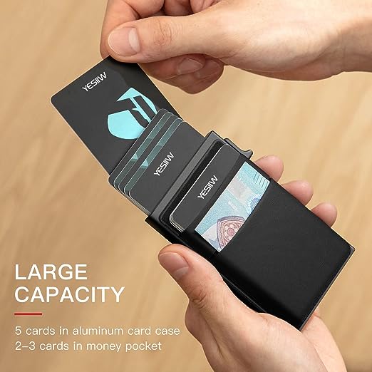 YESIIW Slim Card Holder Wallet - Minimalist Pop up Wallet for Men RFID Blocking with Money Pocket Metal Card Case Stealth Wallet Black