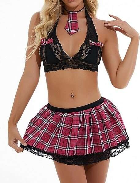 Yxinly Women School girl Lingerie Roleplay Lingerie Set Sexy Student Costumes Mini Skirt