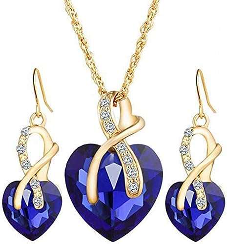 weel Gift! Gold Plated Jewelry Sets For Women Crystal Heart Necklace Earrings Jewellery Set Bridal Wedding Accessories