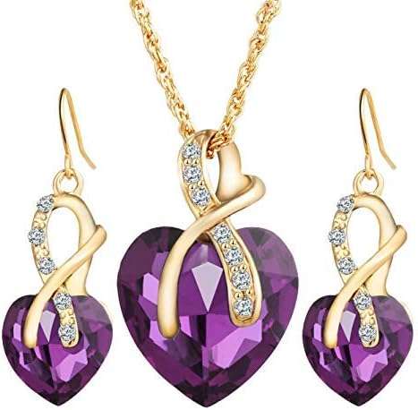 weel Gift! Gold Plated Jewelry Sets For Women Crystal Heart Necklace Earrings Jewellery Set Bridal Wedding Accessories