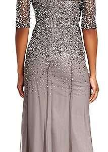 Adrianna Papell Women's 3 4 Sleeve Beaded Illusion Gown with Sweetheart Neckline