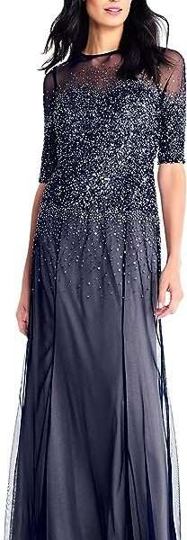 Adrianna Papell Women's 3 4 Sleeve Beaded Illusion Gown with Sweetheart Neckline1