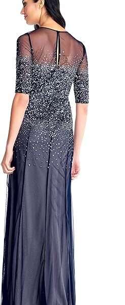 Adrianna Papell Women's 3 4 Sleeve Beaded Illusion Gown with Sweetheart Neckline1