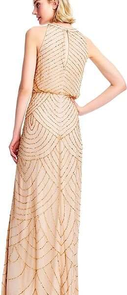 Adrianna Papell Women's Halter Art Deco Beaded Blouson Dress
