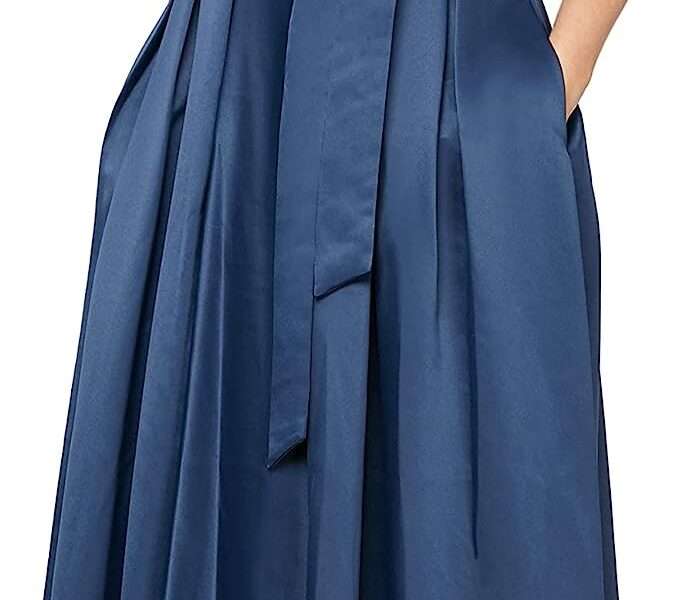 Alex Evenings Women's Satin Ballgown Dress with Pockets (Petite and Regular Sizes)
