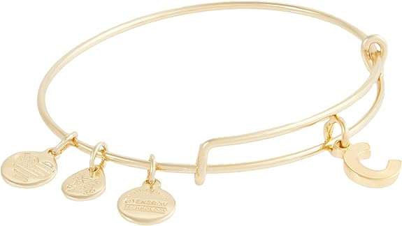 Alex and Ani Expandable Bangle for Women, Initials A to Z Letter Charms, Shiny Finish, 2 to 3.5 in
