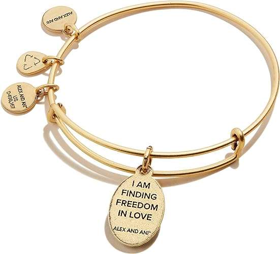 Alex and Ani Path of Symbols Expandable Bangle for Women, Heart Embossed Charm, Rafaelian Gold Finish, 2 to 3.5 in