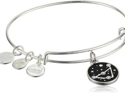 Alex and Ani Zodiac Expandable Bangle for Women, Zodiacs Charms, Black Epoxy and Crystals, Shiny Finish, 2 to 3.5 in