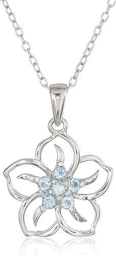 Amazon Collection Genuine or Created Gemstone Birthstone Flower Pendant Necklace with Chain in Sterling Silver