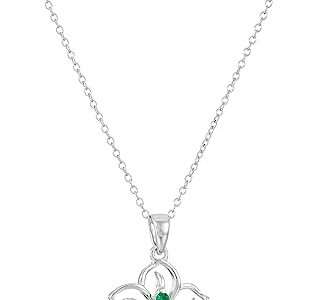 Amazon Collection Genuine or Created Gemstone Birthstone Flower Pendant Necklace with Chain in Sterling Silver