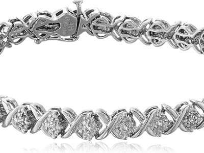 Amazon Collection Plated Sterling Silver Diamond X-Link Bracelet (1 10 cttw, I-J Color, I2-I3 Clarity)