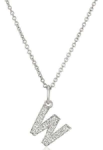Amazon Collection Platinum Plated Sterling Silver Infinite Elements Cubic Zirconia Initial Pendant Necklace, 18"