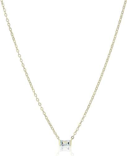 Amazon Collection Sterling Silver Baguette Pendant Necklace, 18"