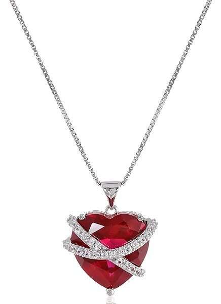 Amazon Collection Sterling Silver Created Pink and White Sapphire Wrapped Heart Pendant Necklace