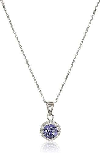 Amazon Collection Sterling Silver Crystal Halo Pendant Necklace,18"
