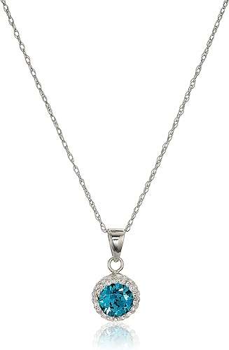 Amazon Collection Sterling Silver Crystal Halo Pendant Necklace,18"