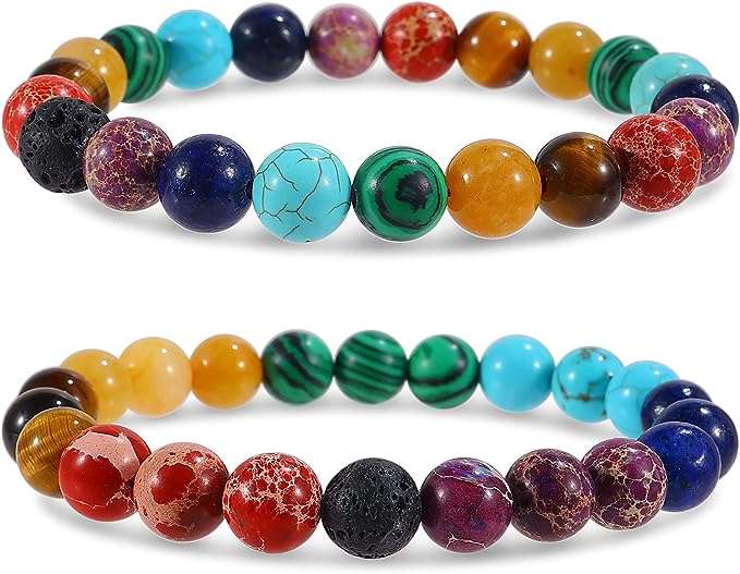 Bivei Natural Gem Semi Precious Reiki Healing Crystals Handmade 8mm Round Beads Stretch Bracelet