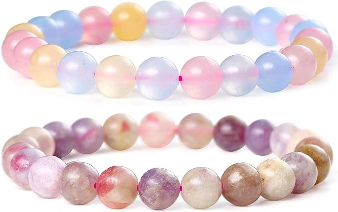 Bivei Natural Gem Semi Precious Reiki Healing Crystals Handmade 8mm Round Beads Stretch Bracelet