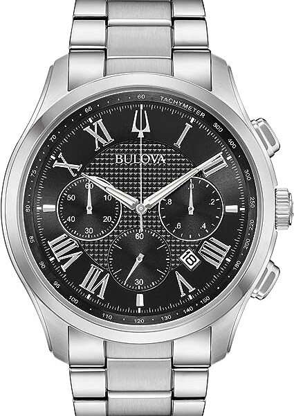 Bulova Men's Classic Wilton 3-Hand 21-Jewel Watch, 60 Hour Power Reserve, Luminous Hands, Open Aperture, Roman Numeral Markers Domed Sapphire Crystal, 43mm