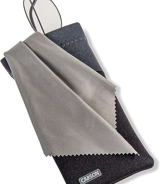 Carson Eyeglass Pouch with Built-in Microfiber Cloth for Eyewear and Sunglasses, Grey (EC-10BKGY) Small