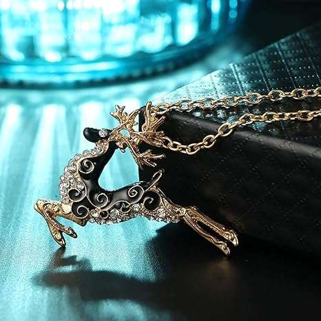 Christmas Reindeer Enamel Pendant Long Necklace Sweater Chain Women Fashion Jewelry Gift Golden Comfortable and Environmentally