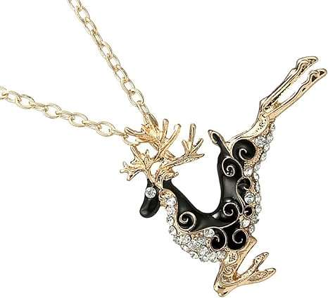 Christmas Reindeer Enamel Pendant Long Necklace Sweater Chain Women Fashion Jewelry Gift Golden Comfortable and Environmentally