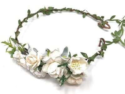 Daddasprincess Burgundy flower crown ivory wedding headpiece adult bridal headband halo floral hair wreath (Ivory)