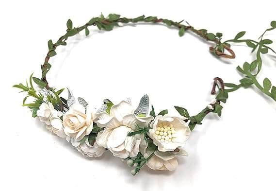 Daddasprincess Burgundy flower crown ivory wedding headpiece adult bridal headband halo floral hair wreath (Ivory)