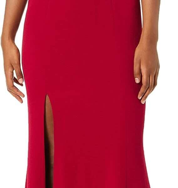 vDress the Population Women's Sandra Plunging Thick Strap Solid Gown with Slit Dress