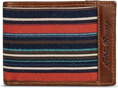 Eddie Bauer Men's Pioneer Leather and Printed Cotton Canvas Passcase Wallet, Multi, One Size