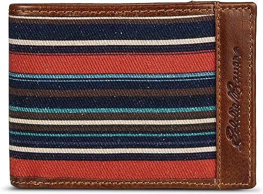 Eddie Bauer Men's Pioneer Leather and Printed Cotton Canvas Passcase Wallet, Multi, One Size