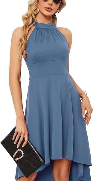Ever-Pretty Women's Halter Neck Pleated Sleeveless High Low A-Line Midi Cocktail Dresses 01782