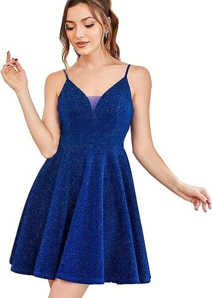 Ever-Pretty Womens Sparkle V Neck Sleeveless Spaghetti Straps A-Line Mini Summer Dress Cocktail Dress 03124-USA