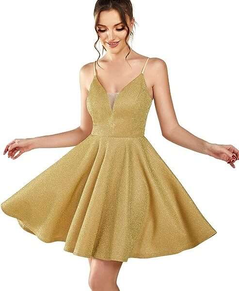 Ever-Pretty Womens Sparkle V Neck Sleeveless Spaghetti Straps A-Line Mini Summer Dress Cocktail Dress 03124-USA