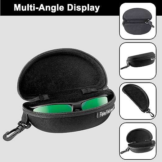 Flying Fisherman Shell Zipper Protective Fabric Sunglass Case with Clip for Men and Women Sunglasses Eyewear Black, (PN 7607)
