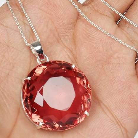 GEMHUB 100 Ct. Color Changing Alexandrite Gemstone Pendant Without Chain Sterling Silver Round Cut Pendant Without Chain