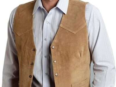 Garqia Clyon Men's Cowboy Suede Leather Vest Western Vest Cowhide Suede Waistcoat Men Vests