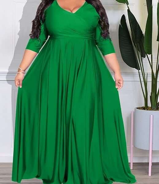 IyMoo Women's Plus Size Half Sleeve Wrap V Neck Back Zipper Long Formal Party Maxi Dress Evening Gown